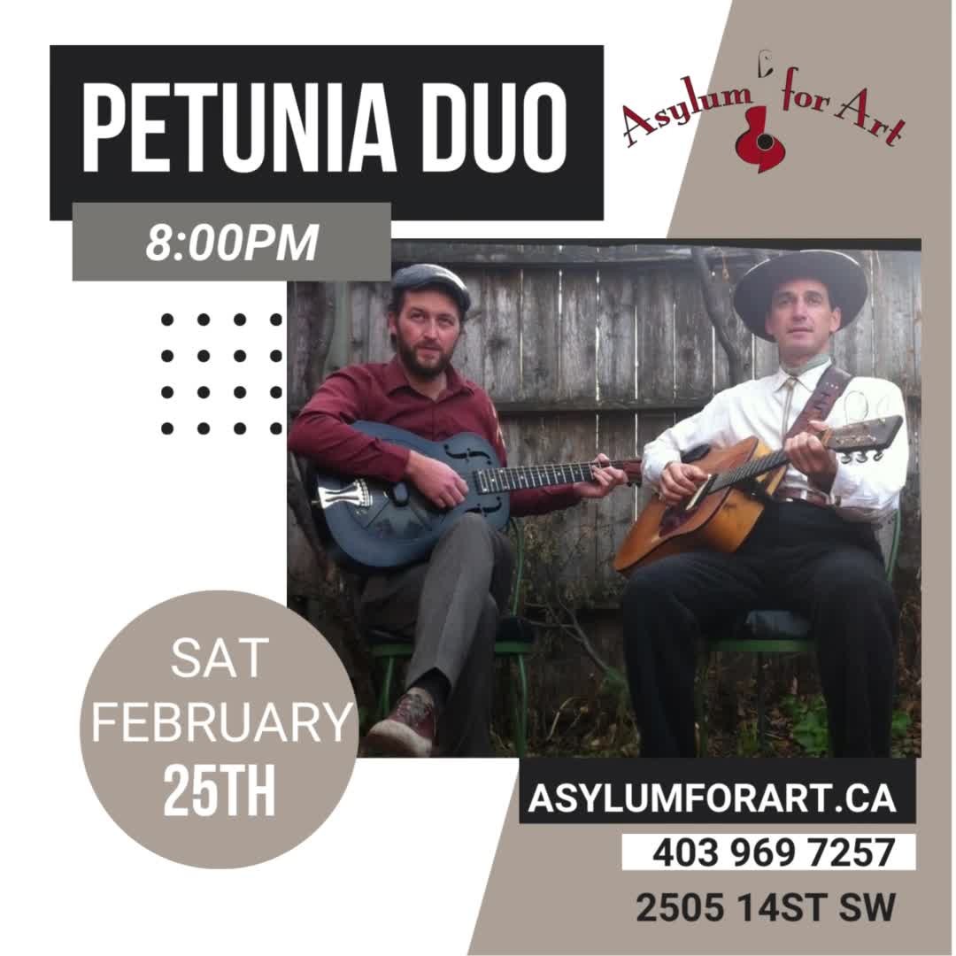 Tickets go on sale ***TOMORROW | 10a***

Petunia Duo
February 25 | 8p
Petunia and Nathan Godfrey

Petunia is more than just an entertainer, he’s a modern musical enigma.  Imagine that David Lynch and Nick Cave had a hillbilly baby, that yodeled… or Tom Waits meets Elvis at Woody Guthrie’s hobo junction.  This is just one way of describing the man known simply as Petunia.  He’s an adventure seeker, a poker player, and a mysterious stranger.  He’s been referred to as “The Savior of Country Music”, and a man who exists in a different era, bringing the past forth as something new to be celebrated and not forgotten.

Petunia grew up in rural Quebec, in exactly the sort of surroundings that a country musician would find idyllic, with old dilapidated barns, secret forts, and acres of unspoiled land.  As an adult, the wandering spirit took a firm hold on his life, so he set out on the road, playing every major street corner across Canada and throughout the NYC subway system, before graduating to full fledged touring musician.  When he’s not on the road playing shows, Petunia is also involved in the theatre world; building side projects, writing scores, acting, or collaborating with theatre artists.  He currently resides in Vancouver BC, and works with several sets of sidemen across Canada, the US and Europe in addition to his own Vancouver based band, The Vipers. A restless wanderer, a musical historian, and a quirky yet amazing talent, Petunia is simply a Canadian treasure joining the greats from north of the 49th.